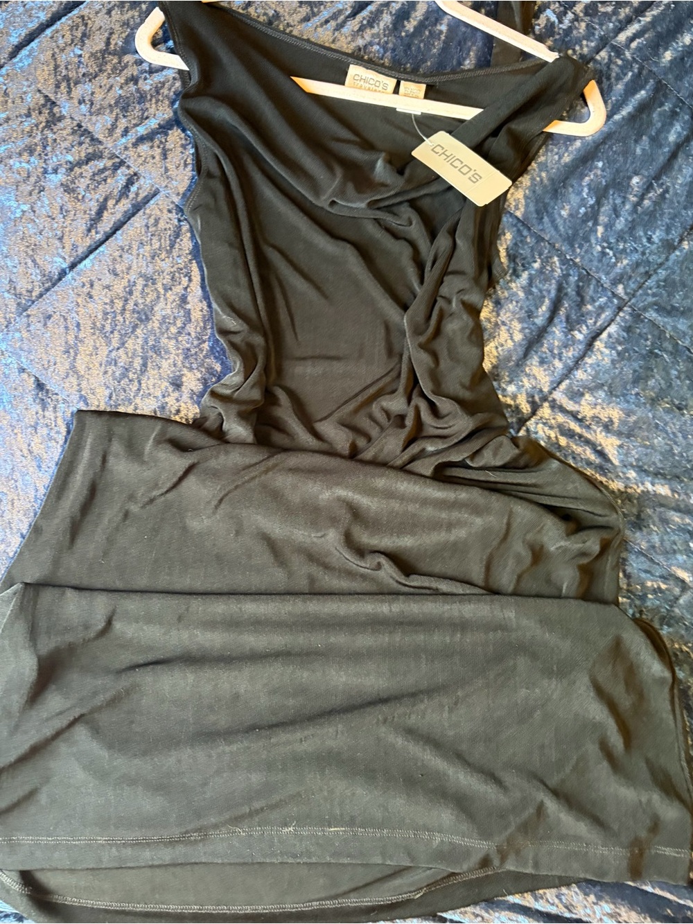 Chico's Black Sleeveless Draped Neck Midi Dress